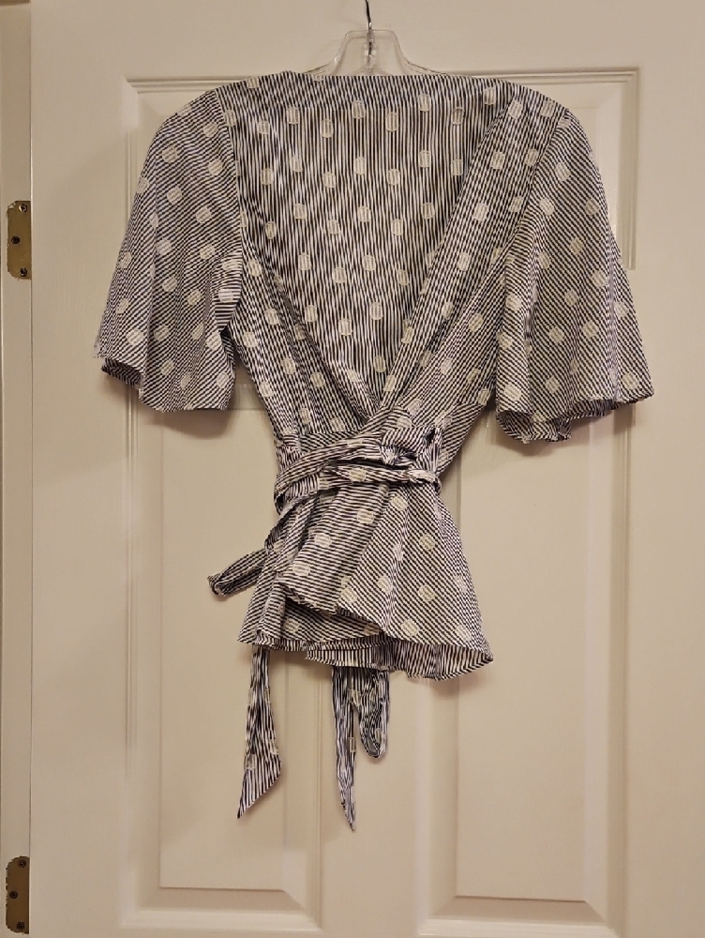 LOFT Navy Stripe & White Dot Wrap Top - Picture 3 of 3